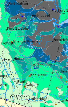 The distribution of wetlands in Alberta as a percentage of total land area