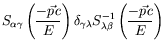 $\displaystyle S_{\alpha\gamma}\left(\frac{-\vec{p}c}{E}\right) \delta_{\gamma\lambda}
S_{\lambda\beta}^{-1}\left(\frac{-\vec{p}c}{E}\right)$