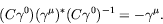 \begin{displaymath}
(C\gamma^0)(\gamma^\mu)^*(C\gamma^0)^{-1} = -\gamma^\mu .
\end{displaymath}