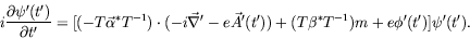 \begin{displaymath}
i\frac{\partial\psi^\prime(t^\prime)}{\partial t^\prime} =
[...
...^*T^{-1})m
+ e\phi^\prime(t^\prime) ] \psi^\prime(t^\prime) .
\end{displaymath}