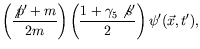 $\displaystyle \left( \frac{\not{p}^\prime + m}{2m} \right) \left( \frac{1 +
\gamma_5\not{s}^\prime}{2} \right) \psi^\prime(\vec{x},t^\prime) ,$