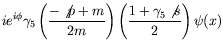 $\displaystyle ie^{i\phi}\gamma_5 \left( \frac{-\not{p} +
m}{2m} \right) \left( \frac{1 + \gamma_5\not{s}}{2} \right) \psi(x)$