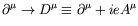 $\partial^\mu \rightarrow D^\mu
\equiv \partial^\mu + ieA^\mu$