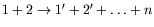 $1+2\rightarrow 1^\prime+2^\prime + \ldots + n$