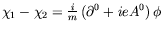 $\chi_1 - \chi_2 =
\frac{i}{m}\left(\partial^0+ieA^0\right)\phi$