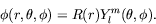 \begin{displaymath}
\phi(r,\theta,\phi) = R(r) Y_l^m(\theta,\phi) .
\end{displaymath}