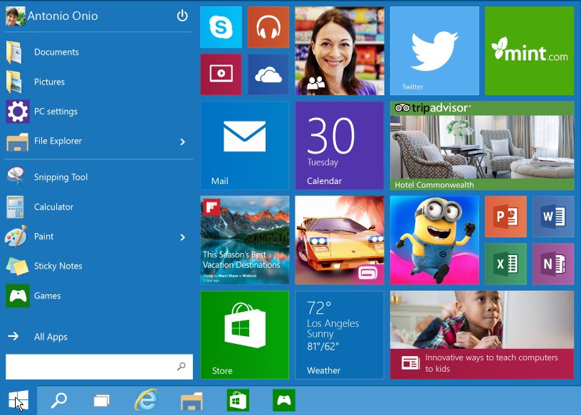 Windows 10 start menu