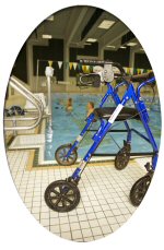 Walking aid at a swimming pool