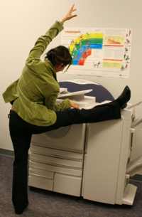 Leg stretch at photocopier