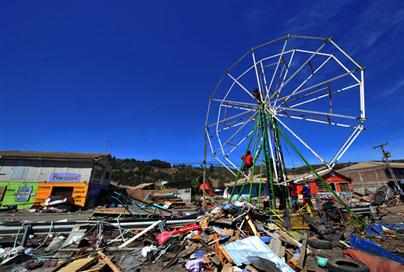 The Montini circus in Iloca, some 250 km south of Santiago, destroyed after the earthquake in Chile.