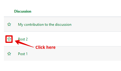 Three posts in a forum, with an arrow pointing to the star icon next to the second post.
