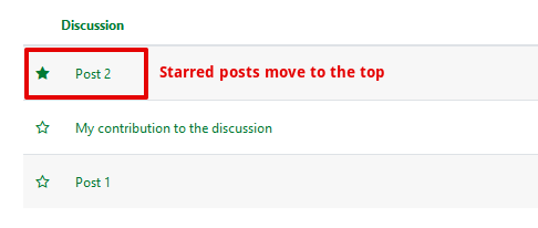 The three posts in a forum, with the second post made that got starred at the top.