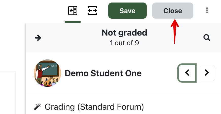 Pointing out where the Close button is in the whole forum grader.