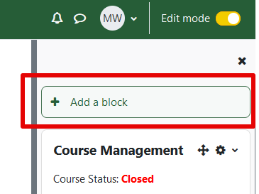 where to find the "add a block" button in the right column
