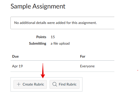 Add a rubric/create a rubric buttons in assignment