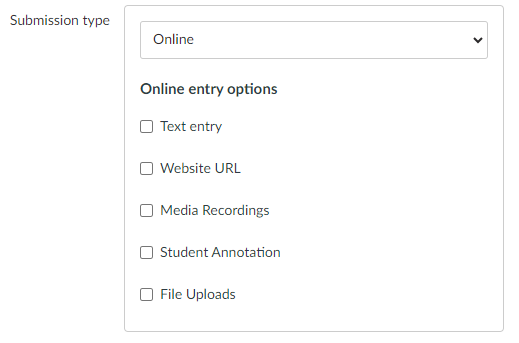 List of submission types in dropdown menu