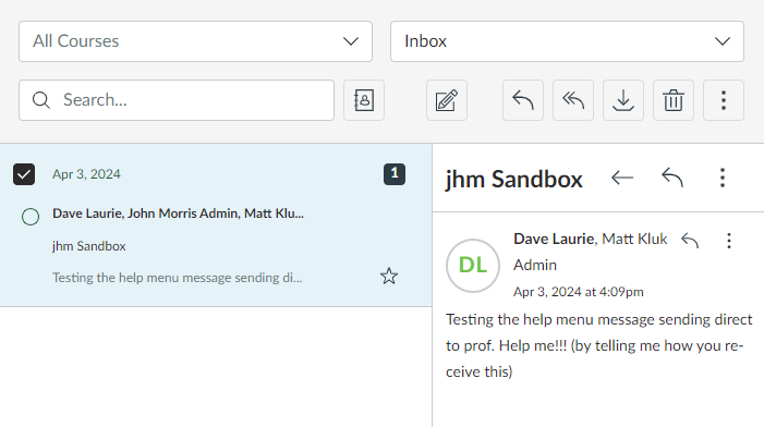 Inbox two panes interface