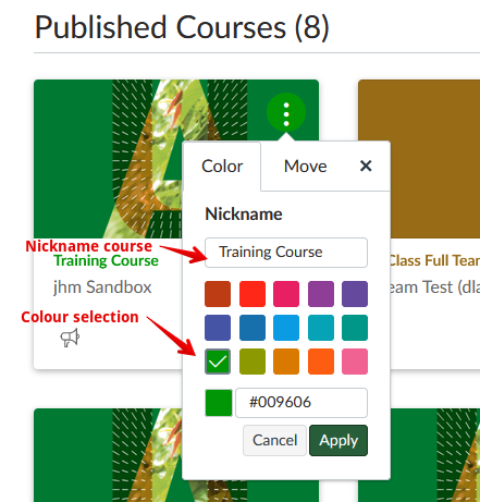 Nickname course and change theme colour