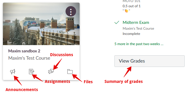 Notification buttons on course cards