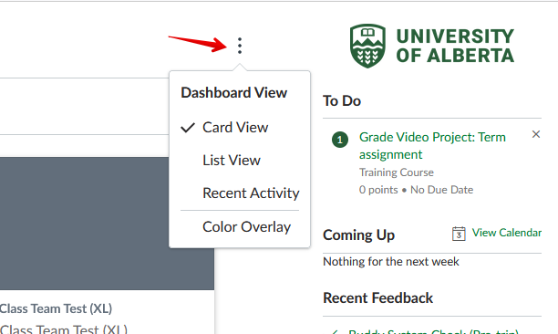 Dashboard view options dropdown menu