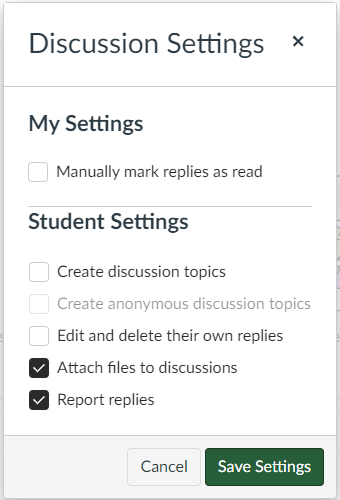 Global settings for discussion