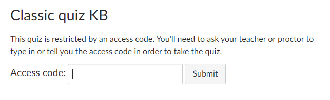 Text box for access code entry