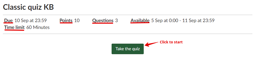 Take classic quiz button