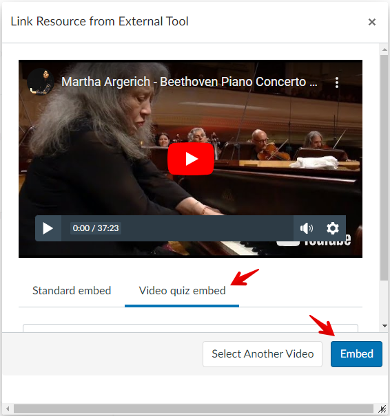 Select Video quiz embed then click embed