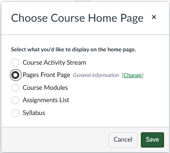 choose the course front page