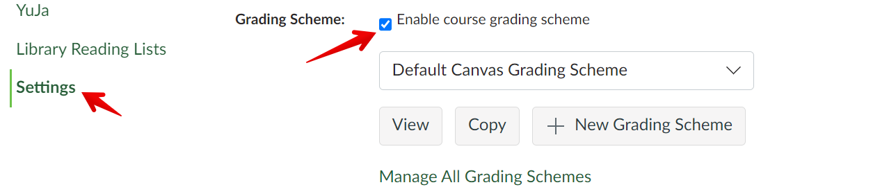 Enabling a grading scheme in course settings