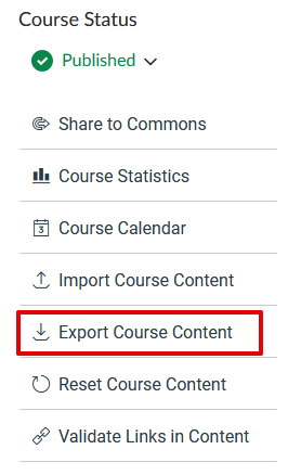 export option in course settings