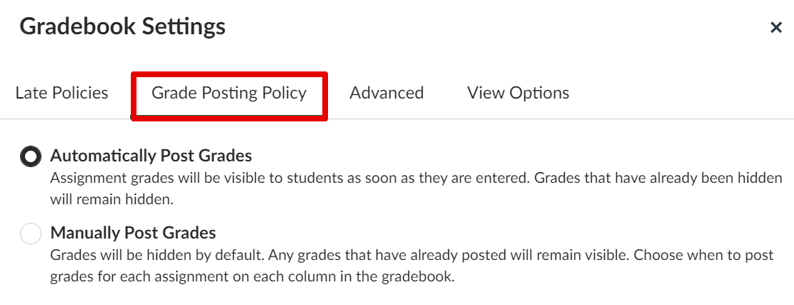 Grade posting policy settings