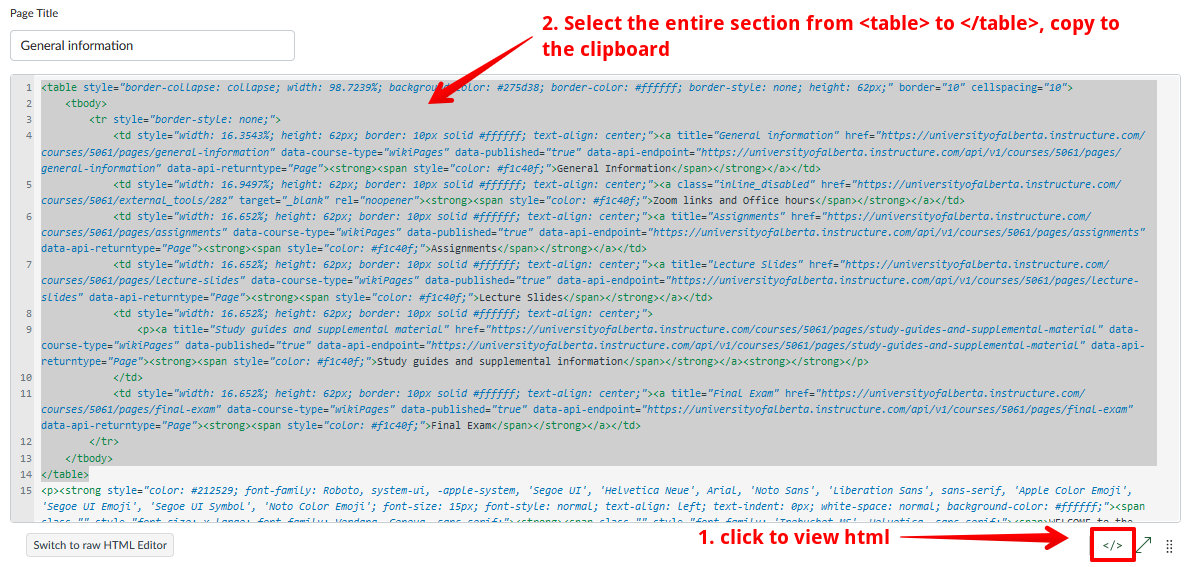 viewing the html to copy table data