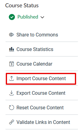 Import content option on settings page