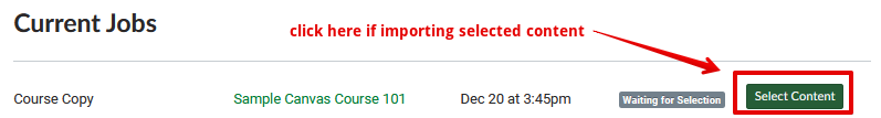 Find the 'select content' button under current jobs