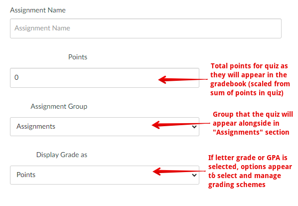 Quiz options page