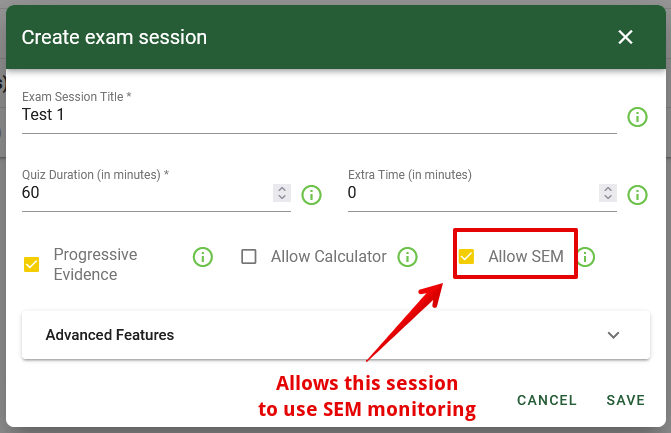 check "allow SEM" in examlock session