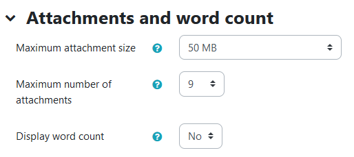 The Attachments and word count settings of a forum.