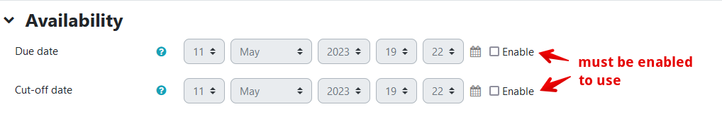 The Availability settings of a forum.