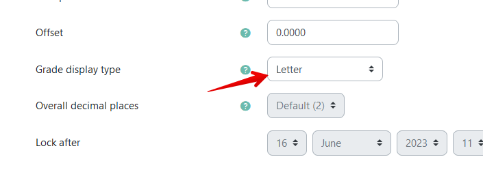 Setting a grade to display "letters" in grade item settings
