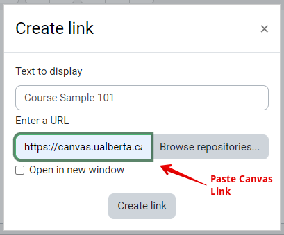 paste the Canvas URL