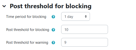 The Post threshold for blocking settings for a forum.