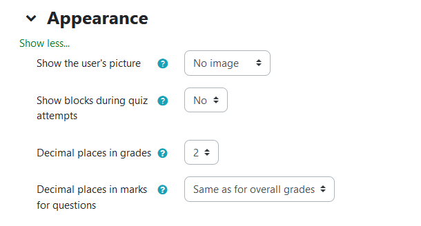 Quiz appearance settings