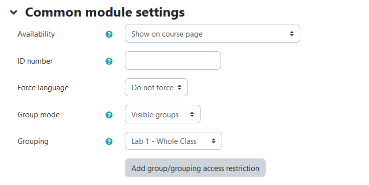 quiz common module settings