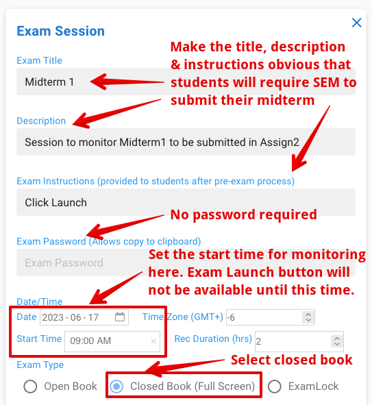 Setting up Assign2 Assessments to be Monitored Remotely using SEM