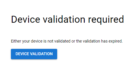 please validatea your device dialog window