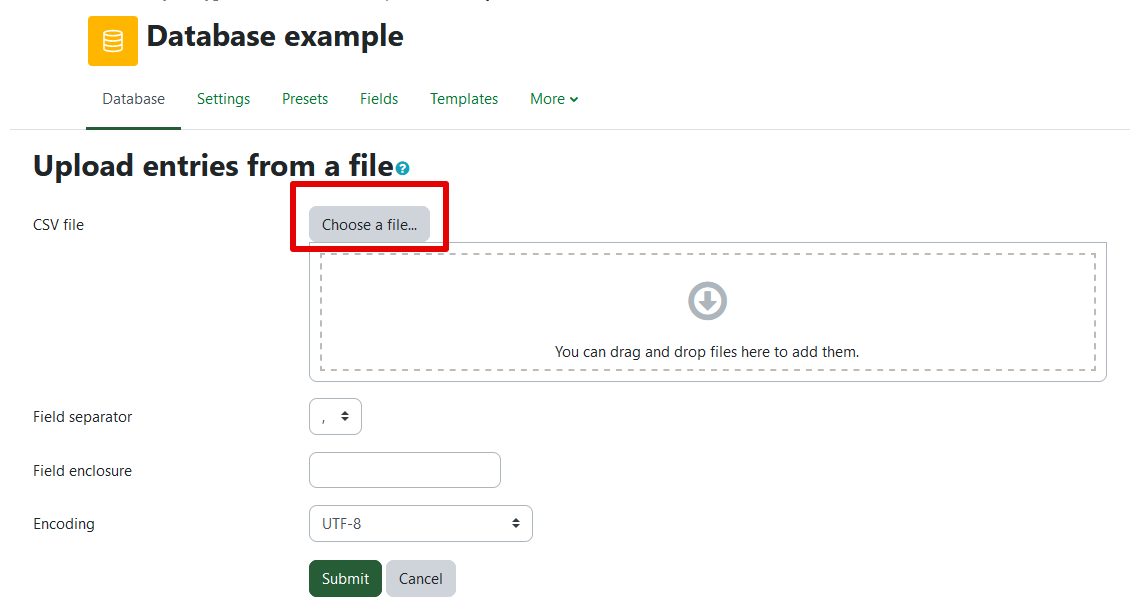 click on the "choose a file" button, then submit
