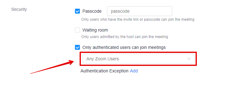 Changing the Only Authenticated Users Can Join setting from "University of Alberta Zoom Users" to "All Zoom Users"
