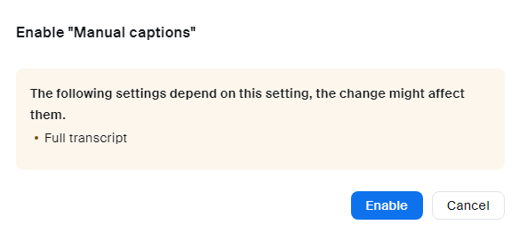 A pop-up asking for the user to enable the setting change