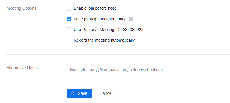 Zoom meeting option settings